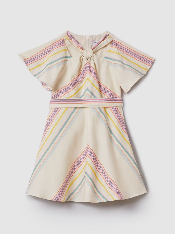 13-14 yrs Linen Cotton Knot Detail Dress in Ivory (K97791) | CHF 58