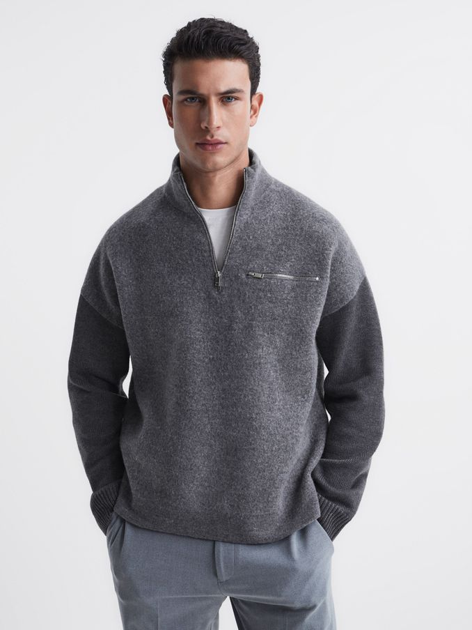 Relaxed Fit Hybrid Funnel Jumper in Grey (M20824) | €42