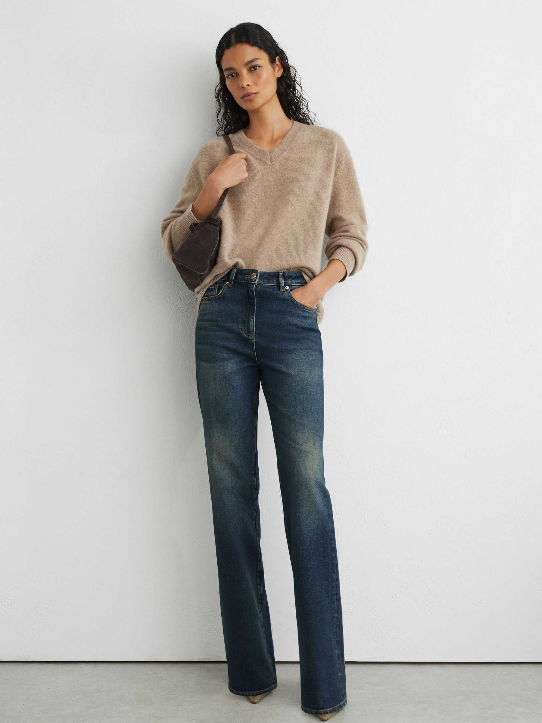 Mid Blue - High-rise Bootcut Jeans