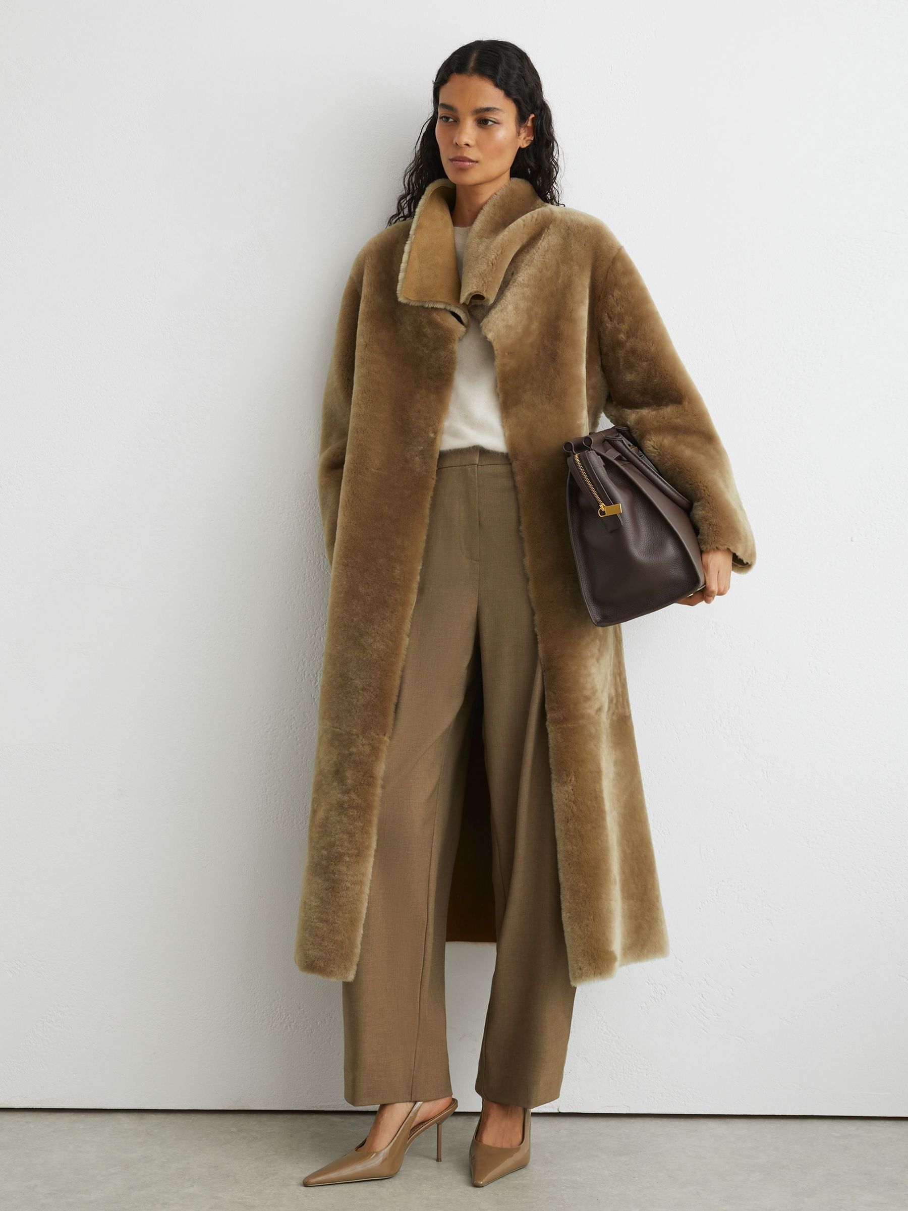 Neutral - Reversible Shearling Belted Longline Coat