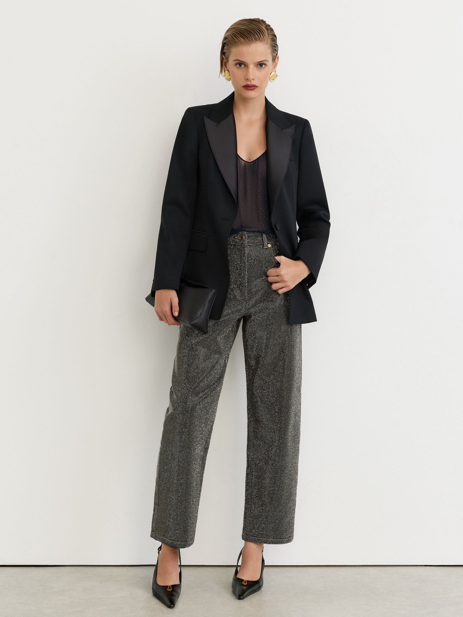 Black/Silver - Crystal-embellished Straight-leg Jeans