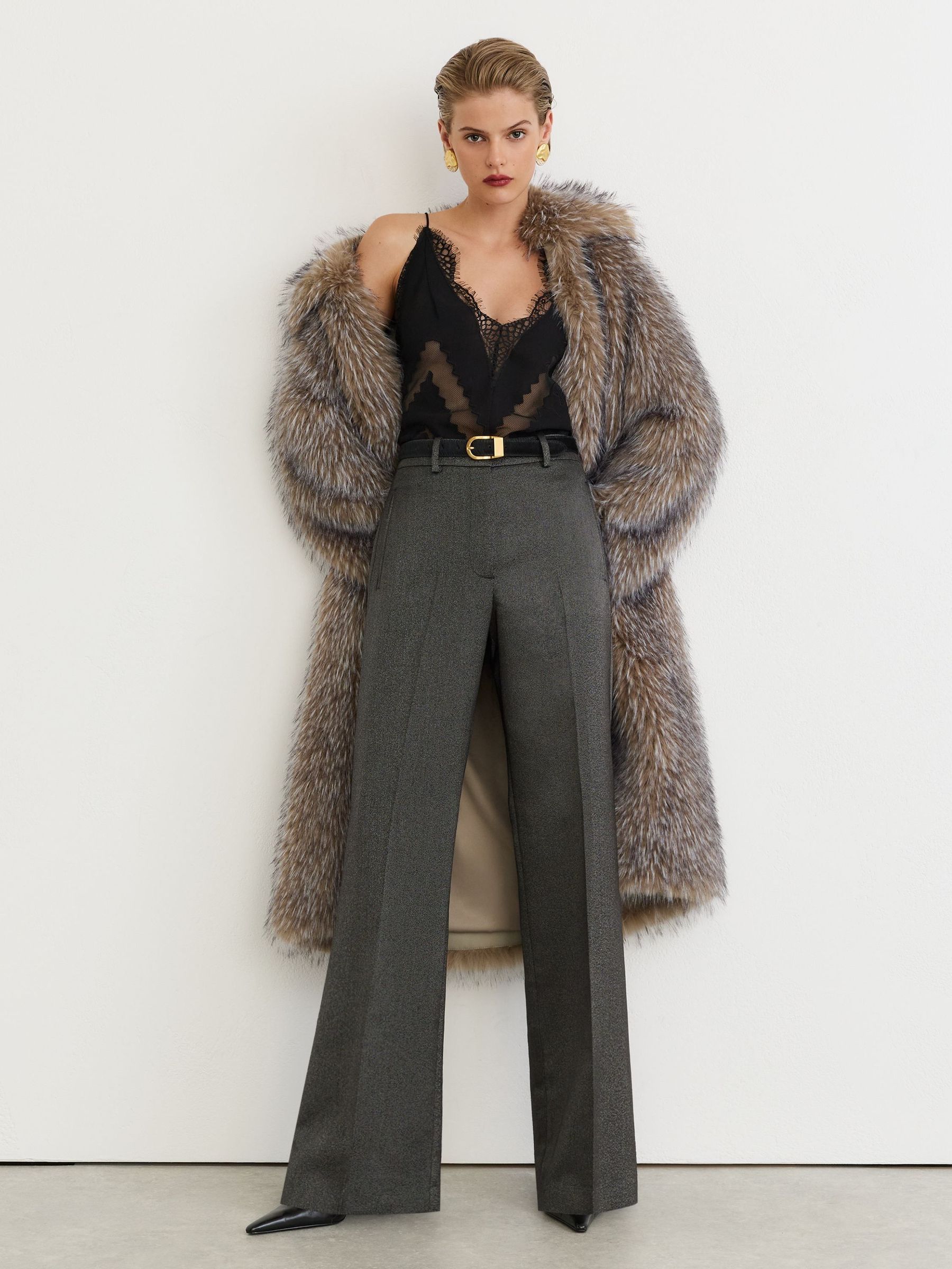Tmavě stříbrná - Metallic-thread Mid-rise Flared Trousers