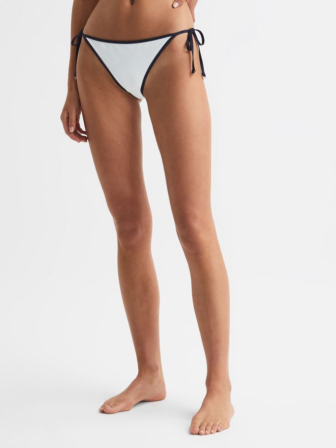 Self Tie Bikini Bottoms in White/Navy (M31171) | US$43