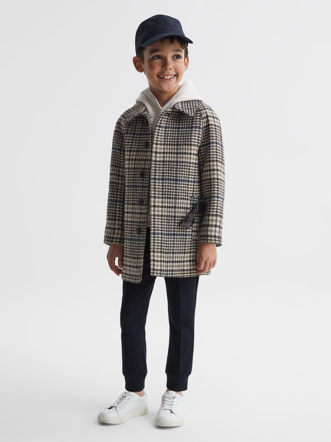 9-12 yrs Single Breasted Raglan Overcoat in Brown Check (M32389) | €72