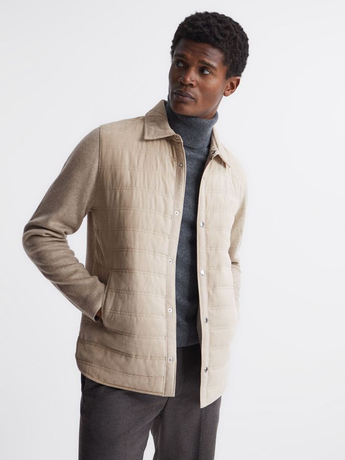 Alcantara Quilted Hybrid Jacket in Oatmeal (M44019) | AED392