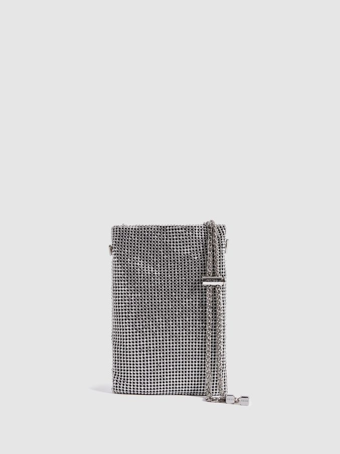 Crystal-Mesh Shoulder Pouch in Silver (M46661) | €62