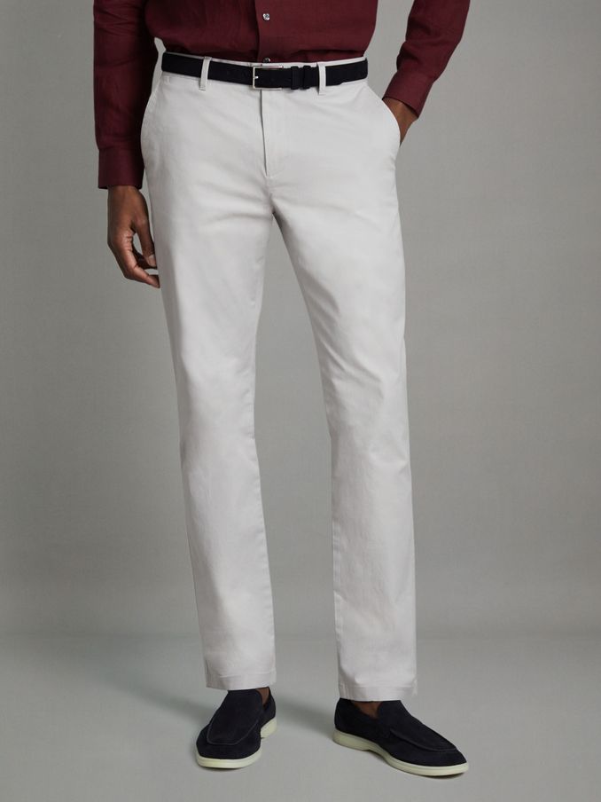 Slim Fit Washed Cotton Blend Chinos in Ice Grey (M47130) | US$79