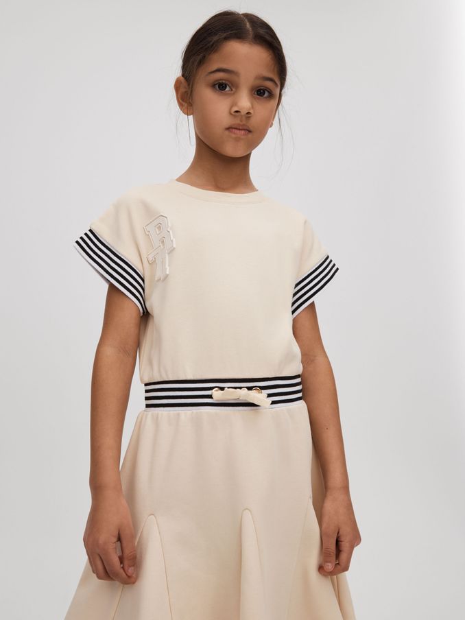 9-13 yrs Cotton Blend Logo Dress in Ivory (M47485) | €34