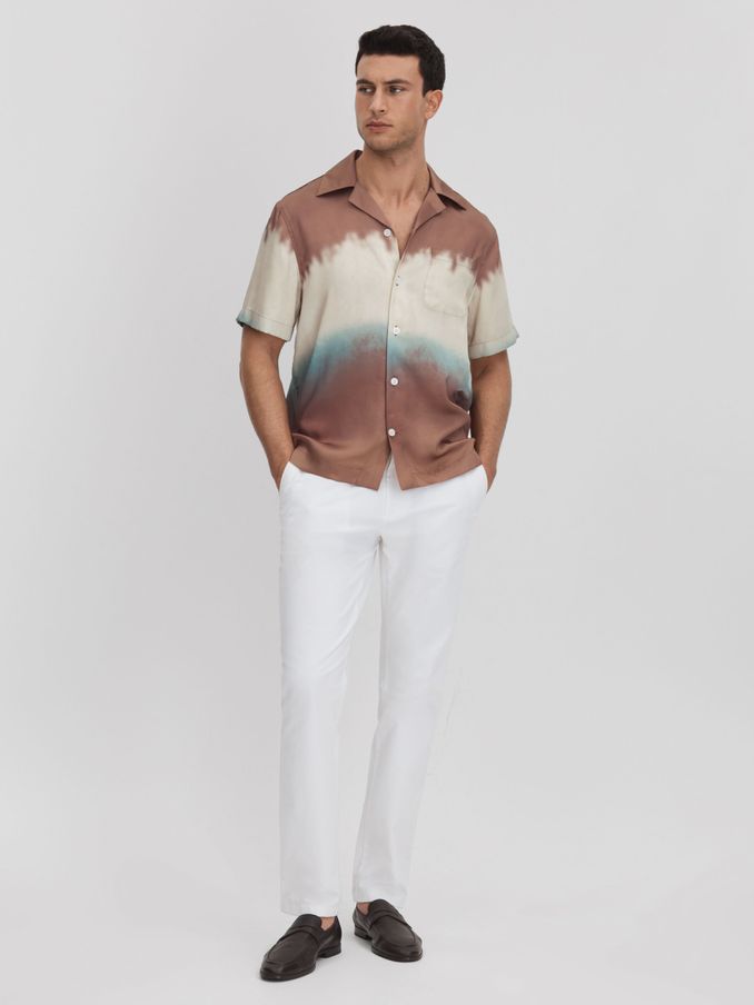 Ombre Print Cuban Collar Shirt in Tobacco (M48782) | €69