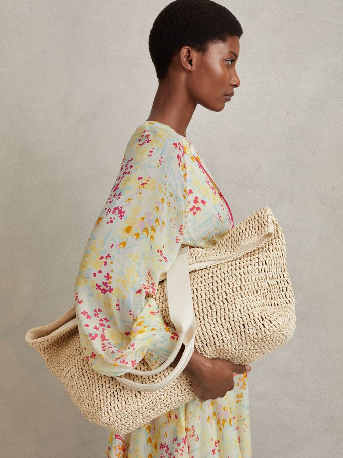 Floral Print Tie Waist Cropped Blouse in Pink/Yellow (M48847) | US$77