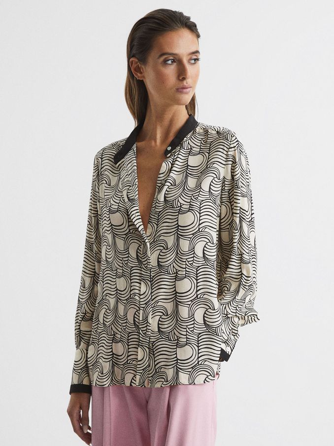 Swirl Print Shirt Blouse in Cream/Black (M68427) | US$71