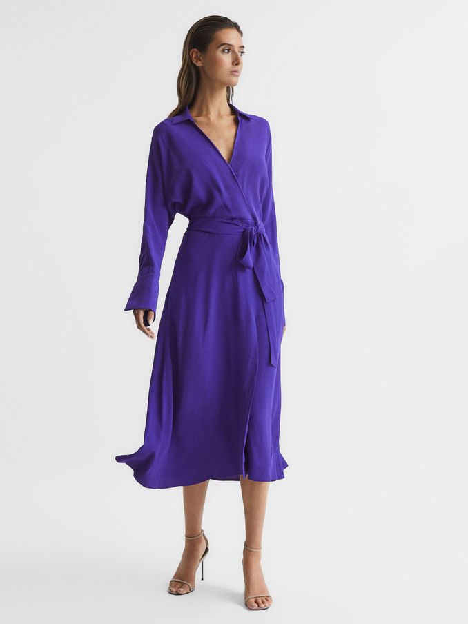 Wrap Shirt Midi Dress in Purple (M68431) | US$114