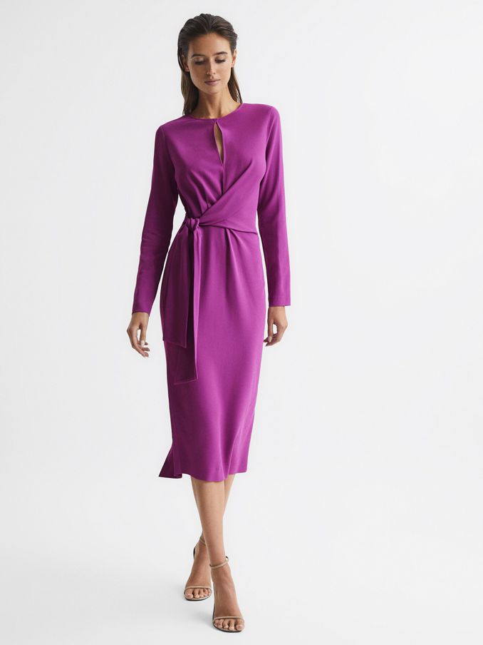 Tie Waist Bodycon Midi Dress in Magenta (M68436) | €96