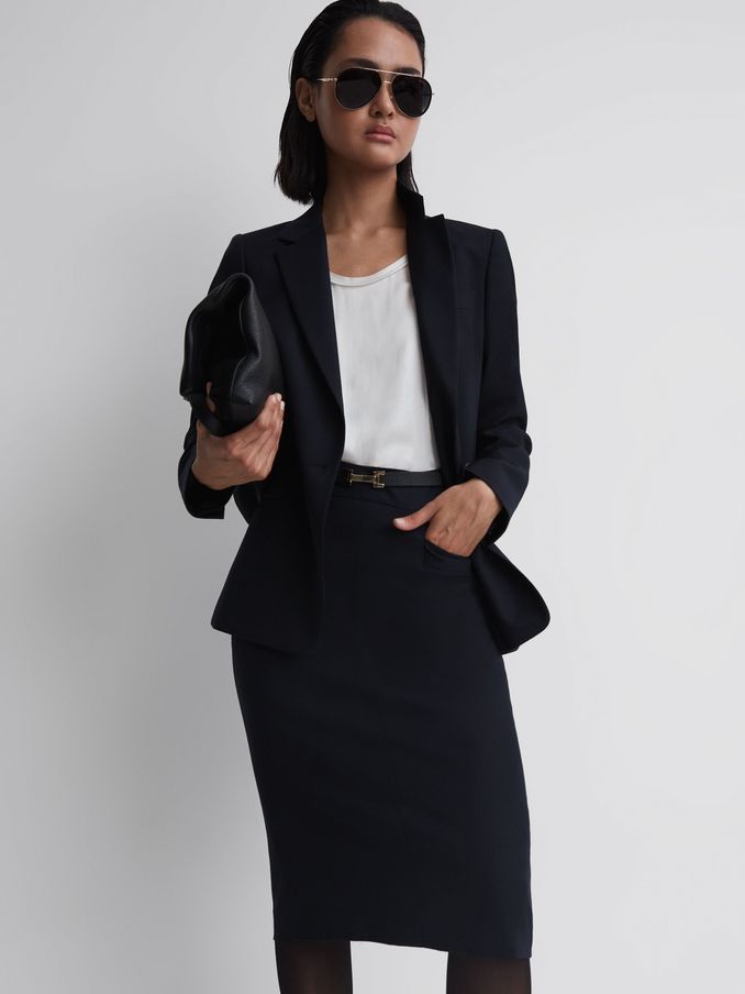 Tailored Pencil Skirt in Navy (M82187) | 670 SAR
