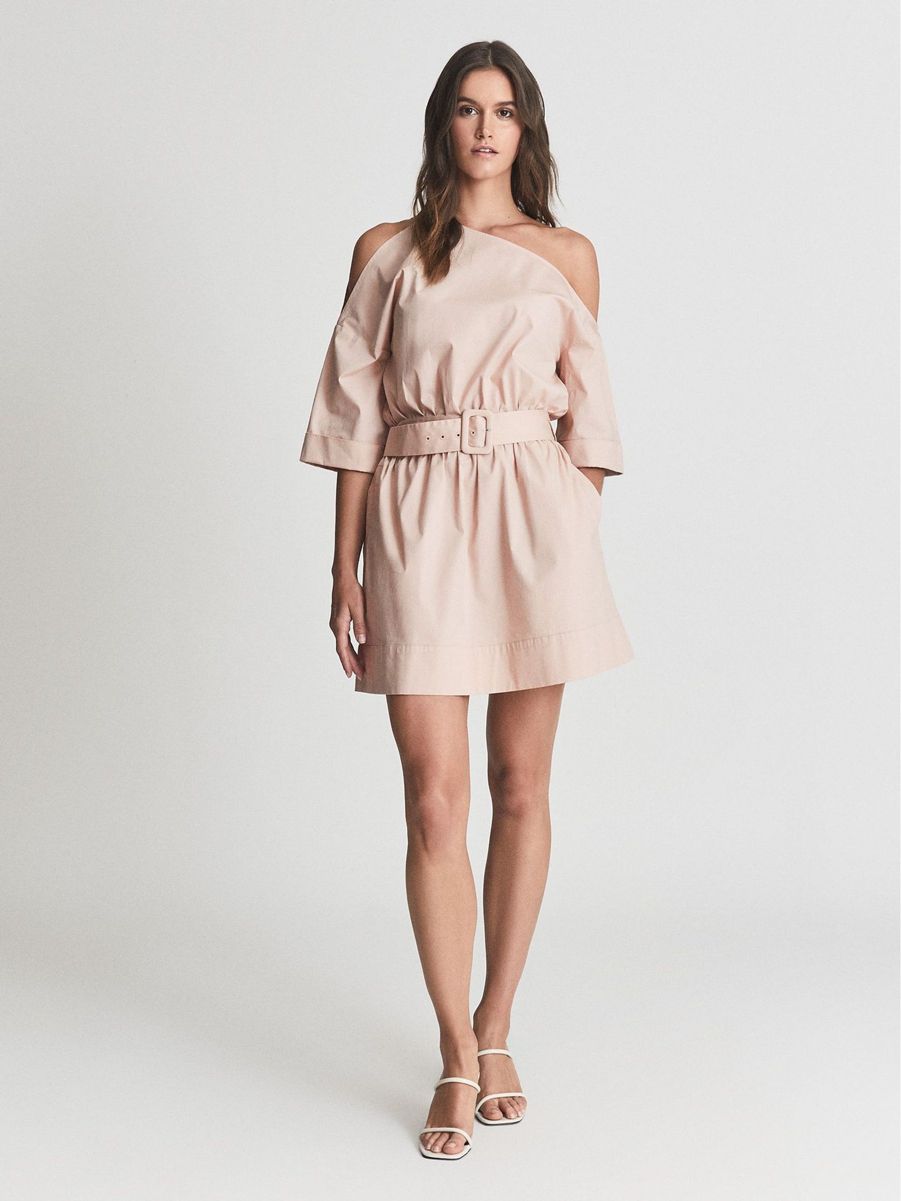 One Shoulder Mini Dress in Nude (M83929) | SGD 143