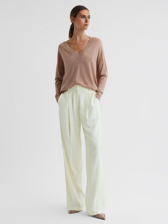 Mid Rise Wide Leg Trousers in Pale Yellow (N01992) | US$84