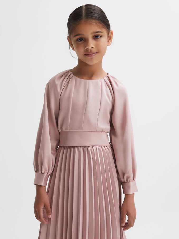 9-14 yrs Cropped Pleated Blouse in Pink (N02004) | US$20