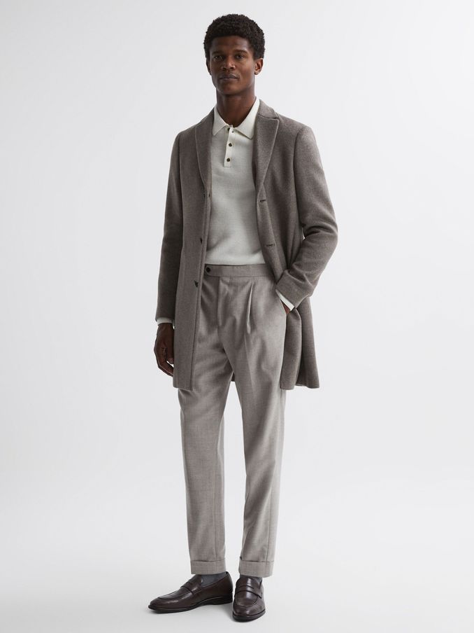 Wool Blend Single Breasted Epsom Overcoat in Mouse Melange (N02027) | ₪775