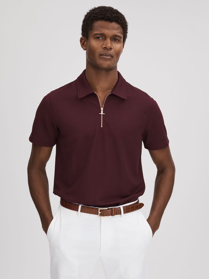 Slim Fit Half-Zip Polo Shirt in Bordeaux (N04920) | $74
