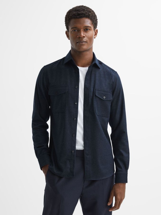 Button-Through Twin Pocket Overshirt in Navy (N05132) | €85