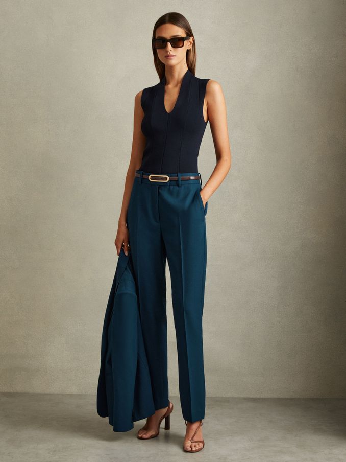 Petite Slim Fit Wool Blend Suit Trousers in Teal (N05320) | €132