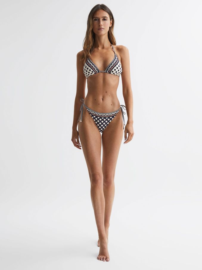 Printed Halter Neck Triangle Bikini Top in Navy/White (N06172) | 85 SAR