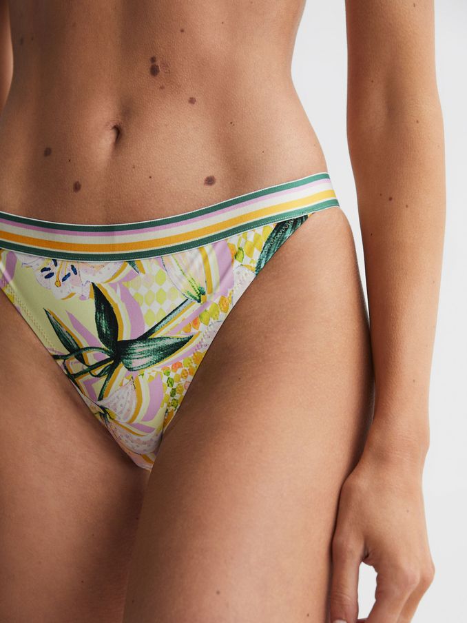 Floral Print Bikini Bottoms in Yellow Print (N06176) | US$21
