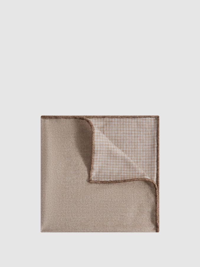 Cotton Reversible Pocket Square in Oatmeal Melange (N06858) | €14