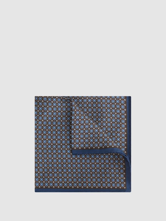 Silk Printed Pocket Square in Chocolate/Navy (N06862) | €15