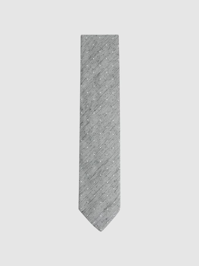 Silk Textured Polka Dot Tie in Soft Grey (N06866) | €21