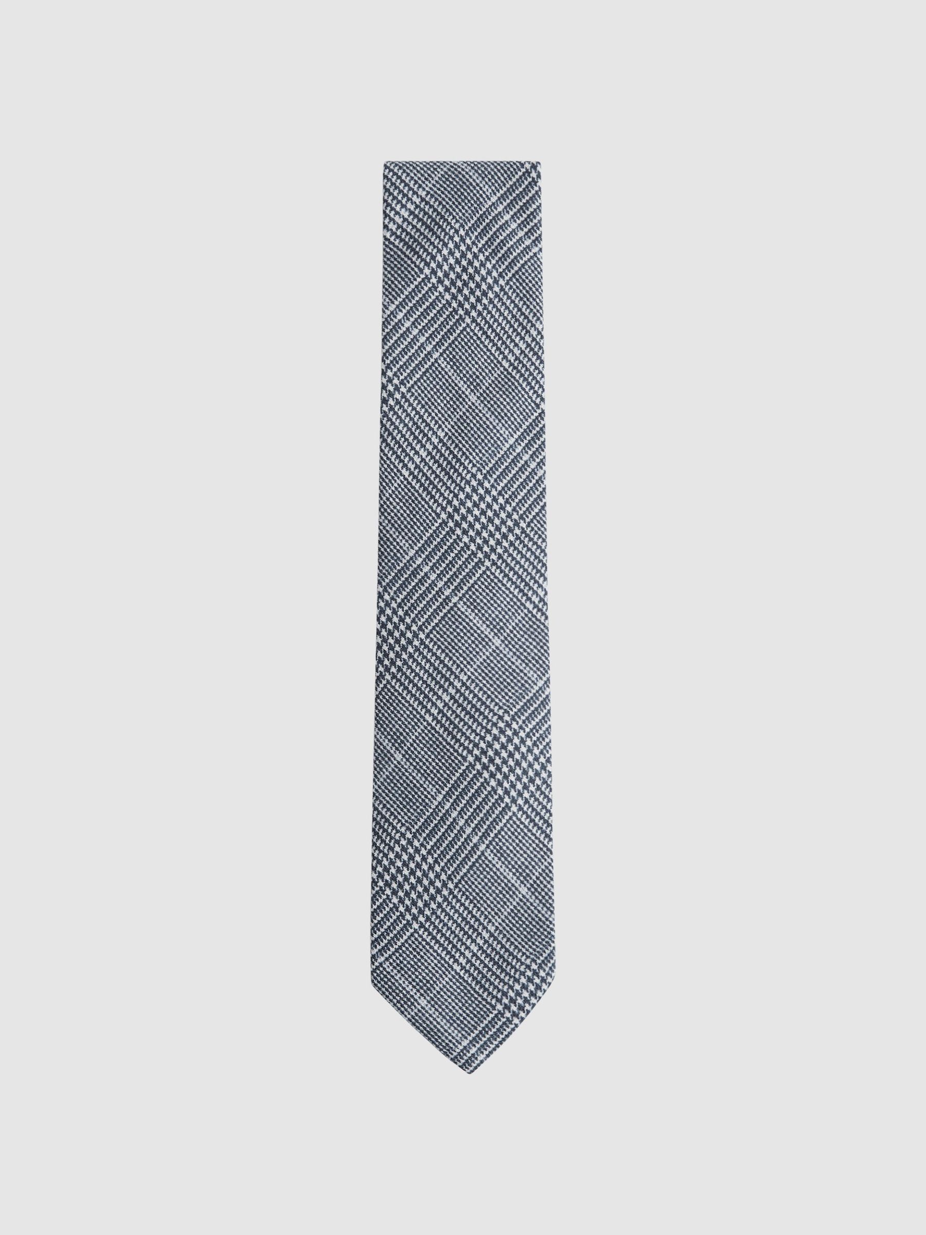 Silk Prince of Wales Check Tie in Airforce Blue (N06869) | € 27