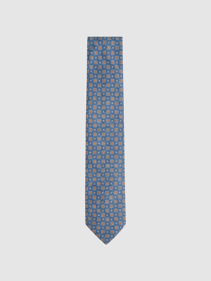 Silk Medallion Tie in Airforce Blue Melange (N06889) | €27
