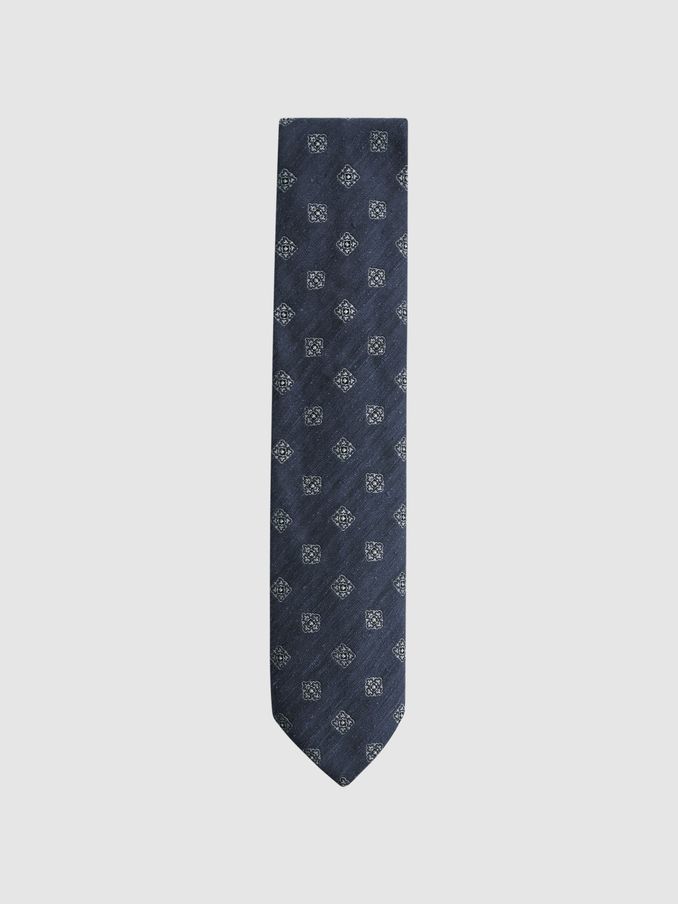 Textured Silk Medallion Tie in Navy (N06902) | US$27