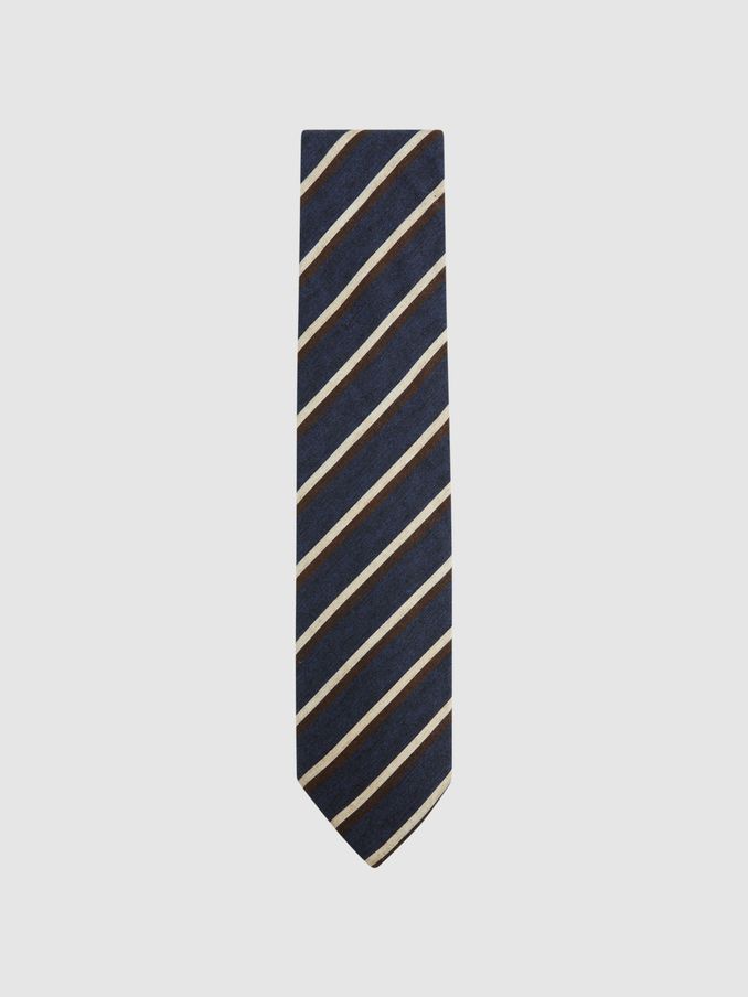 Wool-Cotton Striped Tie in Navy (N06906) | €21