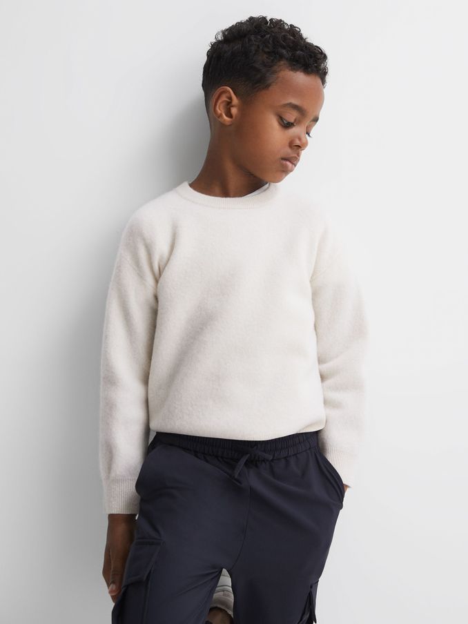 3-9 yrs Merino Crew Neck Jumper in White (N11575) | $23