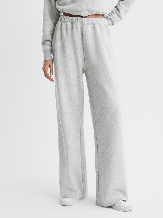 Good American Cotton Blend Wide Leg Joggers in Grey (N11584) | US$75 - US$107