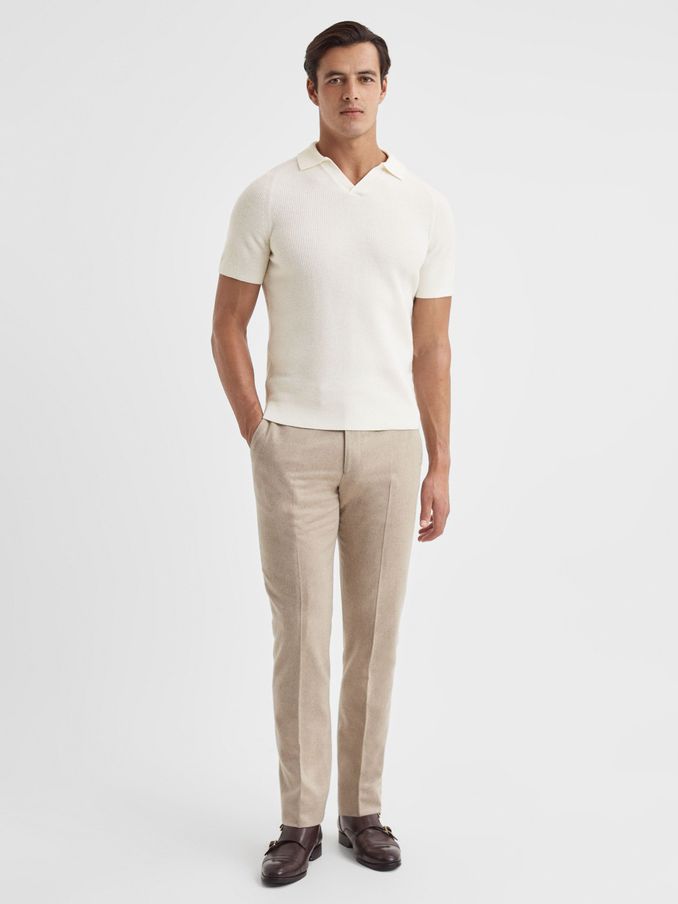 Wool Open-Collar Polo Shirt in Ecru (N11595) | US$111