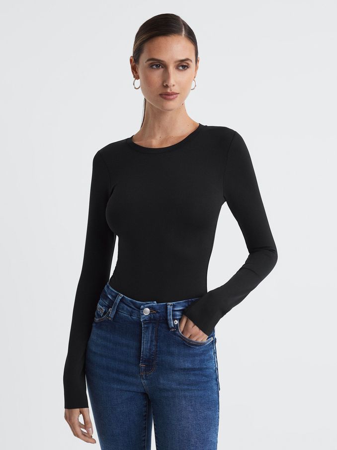 Good American Crew Neck Thong Bodysuit in Black (N11602) | €68