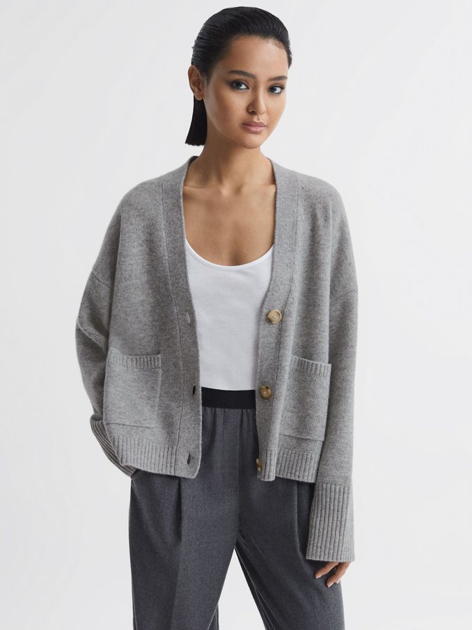 Relaxed Wool-Cashmere Cardigan in Grey Marl (N11619) | US$126