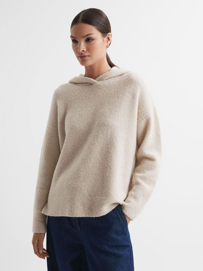 Wool Blend Bouclé Hoodie in Neutral (N11621) | €97