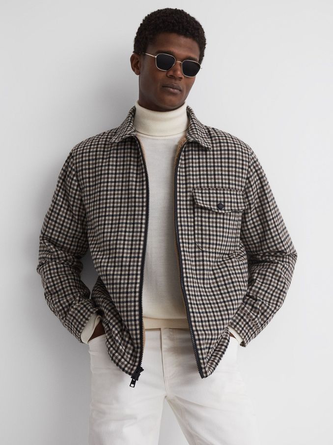 Woolrich Italian Wool Check Overshirt in Cream Check (N11970) | 1,068 SAR