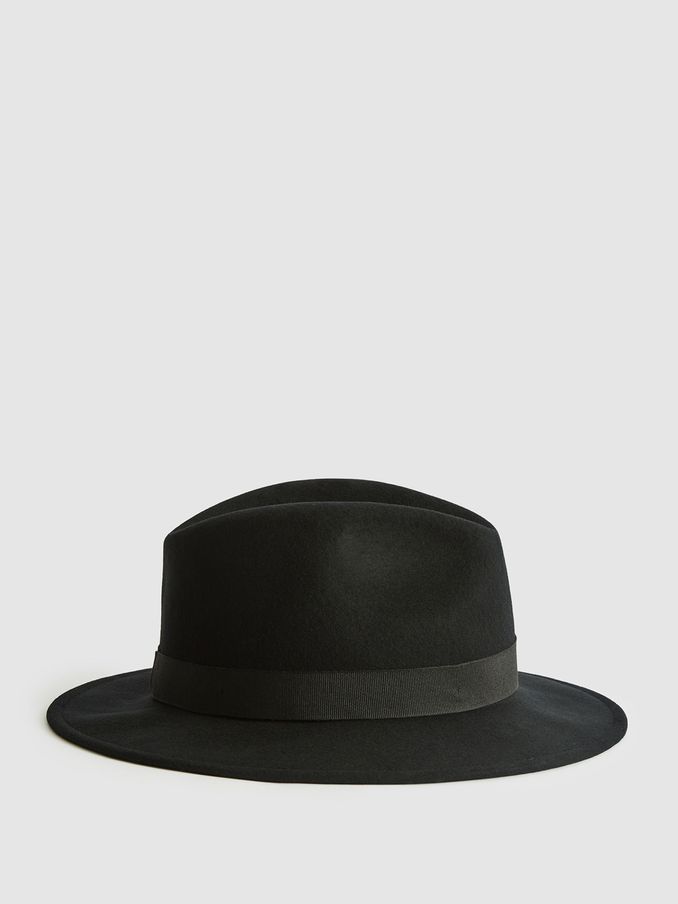 Wool Fedora Hat in Black (N12405) | US$45