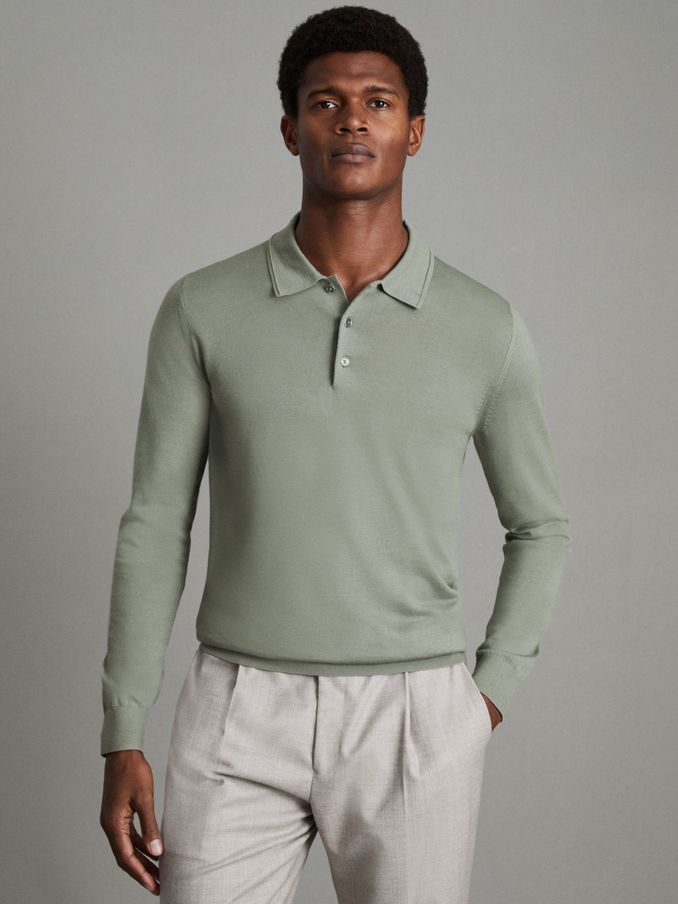 Trafford Pistachio Merino Wool Polo Shirt (N12413) | CA$73