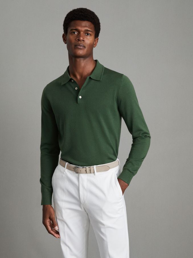 Merino Wool Polo Shirt in Hunting Green (N12414) | €97