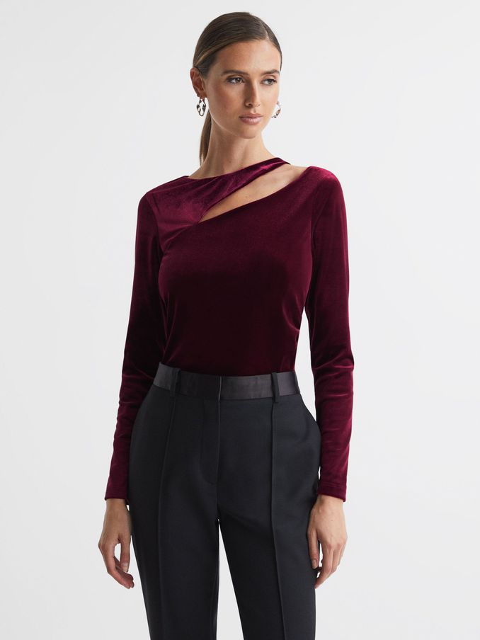 Velvet Cut-Out Top in Berry (N12417) | €36