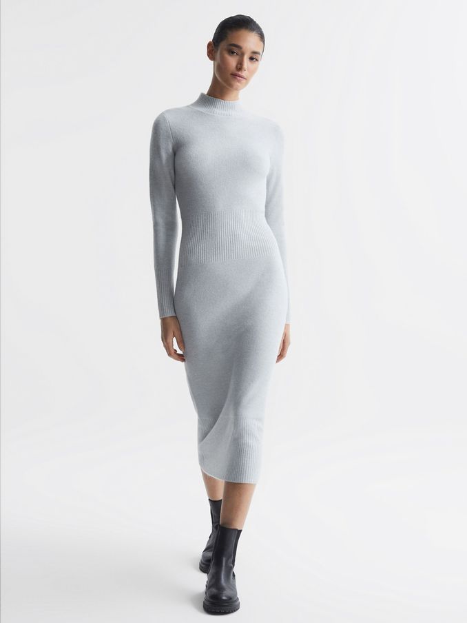 Knitted Bodycon Midi Dress in Grey (N12418) | $135