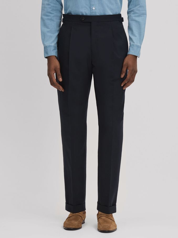 Slim Fit Wool Blend Trousers with Turn-Ups in Navy (N13952) | €115