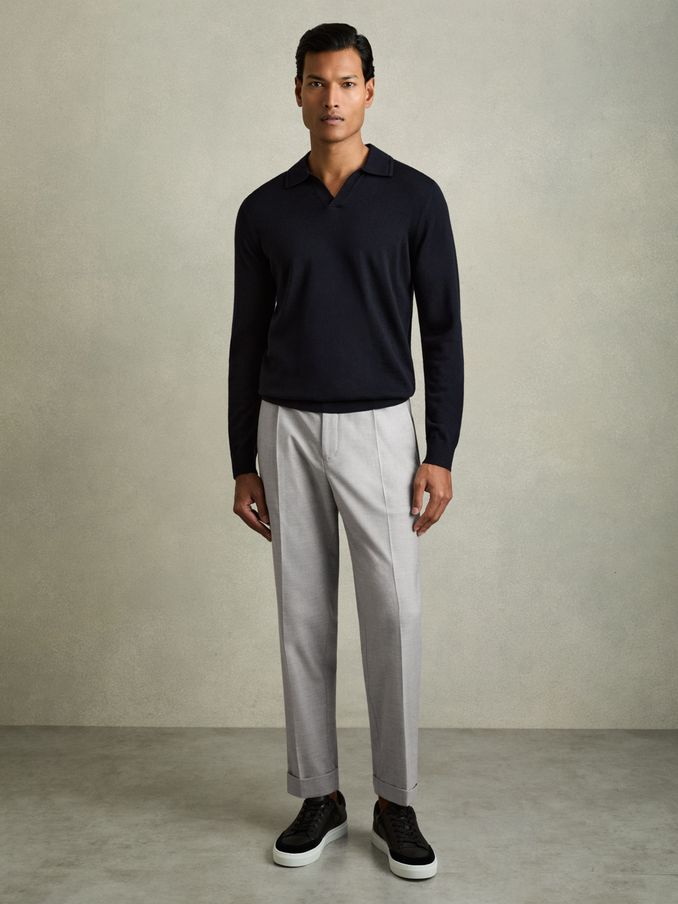 Relaxed Drawstring Trousers with Turn-Ups in Grey (N13955) | US$225