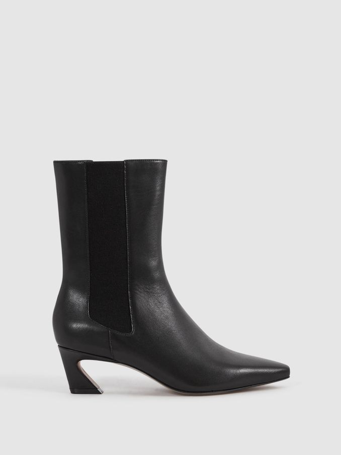 Leather Kitten Heel Chelsea Boots in Black (N15691) | US$165