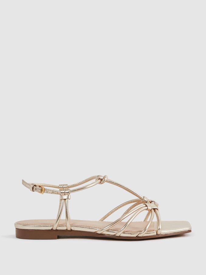 Metallic Knot Detail Sandals in Gold (N15694) | US$158